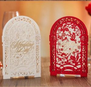 Gracieux 3 invitations de mariage creuses pliées blanc rouge accessoires de mariage 50 pièces Lot avec enveloppe pour 75932316063417