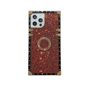 Étui de téléphone à paillettes carrés Bling avec support de support Fashion Women Couverture en silicone douce avec bague pour Samsung Galaxy Note 24 Ultra Plus pour iPhone 15 Pro Max