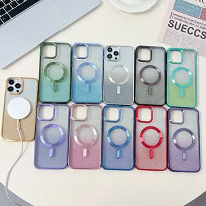 Estuches de carga inalámbricos magnéticos degradados para Iphone 15 Plus 14 Pro Max 13 12 11 Bling Glitter Shinny Sparkly Plating Soft TPU Lujo cromado metálico CD Clear Covers