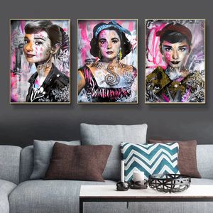 Affiches d'art Graffiti, peinture sur toile Quadro Audrey Hepburn, imprimés Pop Art, images d'art murales pour salon, décoration de maison