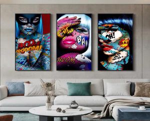 Graffiti Cool Girl con carteles e impresiones de tatuajes azules, pinturas abstractas en lienzo para mujer, imágenes artísticas de pared para sala de estar, hogar Deco3300506