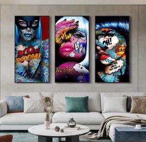 Graffiti Cool Girl con carteles e impresiones de tatuajes azules, pinturas en lienzo de mujer abstracta, imágenes artísticas de pared para sala de estar, hogar Deco9809360
