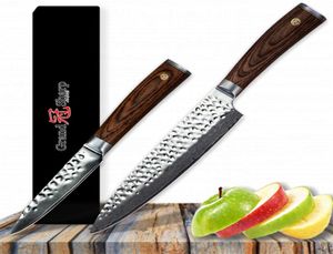 Grandsharp Chef Knife Set 2 PCS Chef Paring Couteau japonais Damas en acier inoxydable VG10 Japonais Damas Professional Kitchen KN7616069