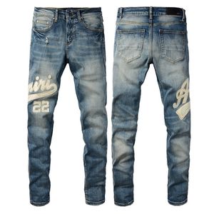 Jeans graphiques hommes pantalons mode High Street Men Noir LETTRE MULTICOLORE PRINT ELASTIC PANTAL PANTAL HIP HOP 2024 TOP VENDRE AMIRS