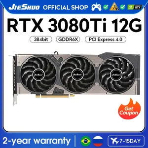 Cartes graphiques Jieshuo Nvidia RTX 3080TI 12 Go Carte de jeu à trois-fan GDDR6X 10240 8NM GPU 384BIT RTX3080TI 12G Bureau vidéo de bureau AI