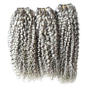 Extensiones de cabello gris tejen paquetes de cabello humano rizado rizado 3 UNIDS / LOTE Tejidos de cabello de onda brasileña virgen, Doble dibujado, Sin derramamiento