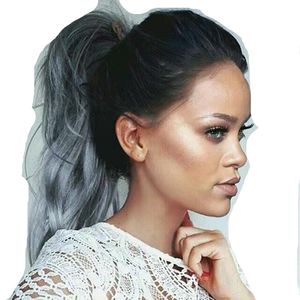 cabello humano gris cola de caballo ondulado rizado puff updo mujeres peluquín postizo plata blanco sal y pimienta ceniza gris reflejos suaves 120g 140g