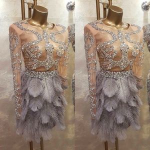Great Gatsby Feather 2020 Cocktail Dresses Long Sleeve Beading Short Prom Evening Gowns Yousef aljasmi Party Occasion Dress