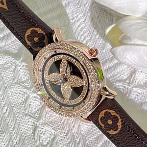 Grande qualité Mode Femmes Designer Montres-bracelets Pleine Diamants Vie Étanche 30m Night Light Cuir avec boîte AAA Lady Quartz Watchs No417