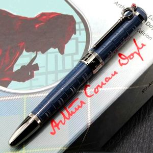 Gran escritor Sir Arthur Conan Doyle Rollerball Pen Bolígrafo Azul Negro Metal Diseño Oficina Escritura Plumas estilográficas con número de serie