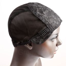 Greatremy Bonnets de perruque professionnels pour la fabrication de perruque avec peignes et sangles réglables, dentelle suisse, noir, taille moyenne