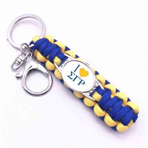 Lettres grecques j'aime Sigma Gamma Rho sororité charme survie Paracord chaîne anneau pour homme femme clé voiture sac 10 pcs/lot