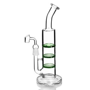 Bong Green Bent Neck Spiral Triple Fliter Perc Glass Water Bongs Dab Rigs Percolater Dab Rig Pipe Recycler Banger Smoking Hookah