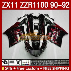 Kit de carenados ABS para KAWASAKI llamas rojas NINJA ZX 11 R 11R ZZR-1100 ZX11 R ZX-11R 1990 1991 1992 Carrocería 164No.19 ZZR 1100 CC ZX-11 R 90-92 ZZR1100 ZX11R 90 91 92 Carenado