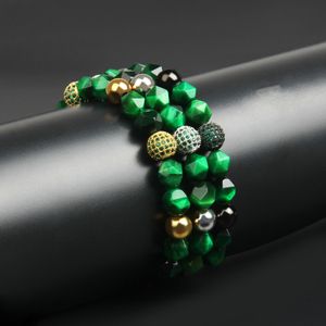 Pulsera de bola de circonia cúbica verde, venta al por mayor, pulseras de cuentas de piedra de tigre verde Natural con corte facetado de 8mm para amantes, cadena de cuerda para mujer y hombre