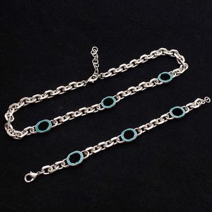 Anneau ovale en émail vert colliers femmes argent lien chaîne Bracelets plaine Simple pendentif réglable colliers
