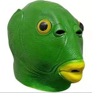 Green Fish Head Full Mask Novelty Halloween Latex Monster Animal Headgear Open Mouth Masques drôles pour les enfants adultes Party Cospaly accessoires