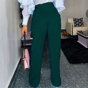 Pantalon de taille haute Green High High Leg Bureau Dames Casual Pantalon Zipper Lâche pour Femmes Automne Mode Plus Taille XXL 210416