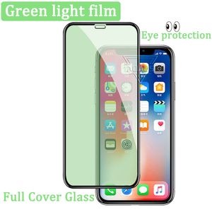 Protector de pantalla de cristal para teléfono con luz verde para iPhone 12 PRO MAX 11 XR X XS 8 7 6 Samsung A01 A11 A21 A31 A41 A51 A71