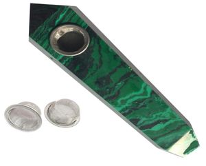 Pipa per sigari con punta di bacchetta in pietra di cristallo verde malachite al quarzo con 3 filtri metallici per fumatori salutari6467080