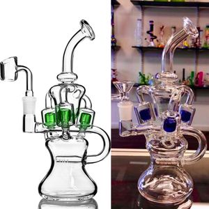 Violet Bleu Vert Inline Percolateur Verre Bongs D'eau Recycleur Huile Dabber Conduites D'eau Diffusées Heady Narguilé Dab Rigs avec 14mm Banger