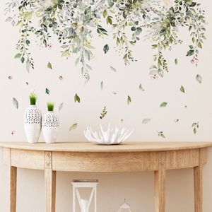 Plantes vertes fleur Branches autocollant mural salon canapé fond décoration décalcomanies décor à la maison papier peint auto-adhésif