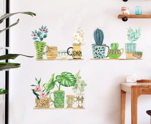 Plantes en pot vertes avec étagères autocollants muraux de décoration de décoration de maison couloir de porte murale mural affiche art art de bonsaï tatouages 2837266