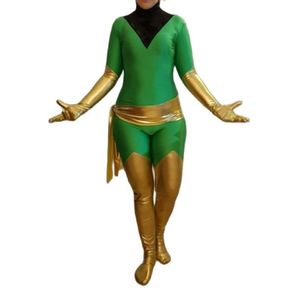 Catsuit de Cosplay de oro brillante verde para niñas, mono Zentai de LICRA, mono de Halloween, traje Unisex, vestido de fiesta elegante