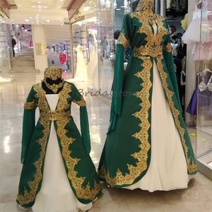 Vert avec robe de mariée turque blanche avec appliques Vintage à manches longues pakistanais perlé dentelle dorée caftan robe de mariée marocaine 2024 robe de mariée islamique musulmane