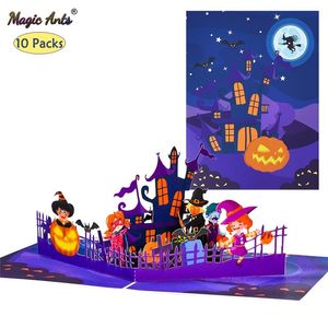 Tarjetas de felicitación 10 Pack 3D Pop-Up Hallowmas Cards para niños Regalo Funny Hallows Day Calabaza Tarjeta de felicitación Halloween Regalo hecho a mano 230731