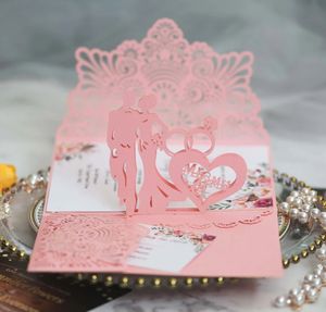 Cartes de vœux 10 pièces 3D Pop Up mariée marié carte d'invitation de Mariage avec cartes RSVP enveloppe poche anniversaire Mariage fête faveurs fournitures 231202