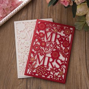 Cartes de voeux 10 pièces blanc rouge découpé au Laser MRMRS carte d'invitations de mariage élégante avec enveloppes décorations de faveur de fête