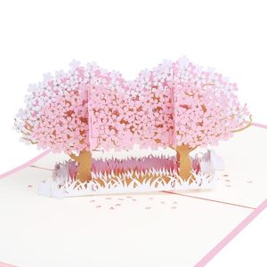 Cartes de voeux 10 pcs En Gros 3D À La Main Romantique Sakura Arbre Fleur Mer Papier Carte D'invitation Carte Postale Saint Valentin Cadeau De Mariage