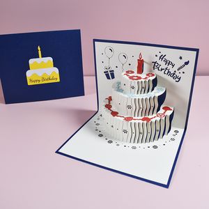 Tarjetas de felicitación 3D Happy Birthday Cake Pop-Up Gift para niños Mamá con sobre Regalo hecho a mano dh9760