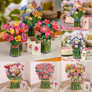Cartes de voeux 3D Pop Up Flower Cartes de voeux Bouquet multi-style Carte d'anniversaire Remerciements Carte postale Anniversaire Fête des mères Fournitures de cadeau de mariage 230607