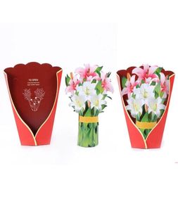 Tarjetas de felicitación 3D Pop-up Bouquet Forever Rose/Lily//Tulip Paper Flowers Tropical Bloom para cumpleaños Aniversario Tarjeta de boda9822637