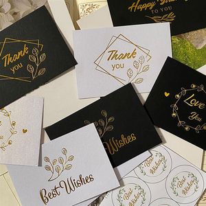 Cartes de voeux 50PCS Mini Mariage Merci Message Boîte Cadeau Décoration Or Estampillé Fleur Blanc