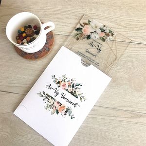 Tarjetas de felicitación Todos los diseños Tarjeta de invitación de sobre de bolsillo Boda Estilo europeo Elegante Floral Corte láser Matrimonio10pc Tarjeta de acrílico 220930