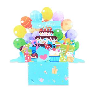 Cartes de vœux Carte créative Papier Sculpture Boîte Cadeaux d'anniversaire pour enfants Ornements de bureau Souhaits Carte postale 3D Gâteau pliant Petit