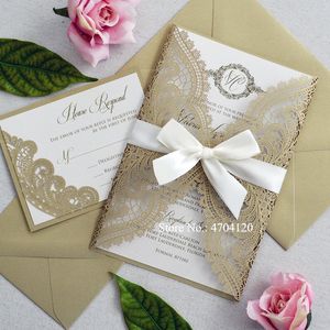 Cartes de voeux Cartes de mariage élégantes Or Blanc Bourgogne Ivoire Dentelle Invitations d'impression personnalisées pour les douches nuptiales Anniversaire Faveurs de fête 230317