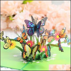 Greeting Cards Event Party Supplies Festive Home Garden Mothers Day Three-Nsional Card Colorf Butterfly Flying Paper Carving Birthday Bles