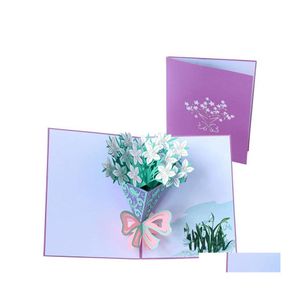 Tarjetas de felicitación Tarjeta del día de la madre Flores emergentes en 3D Cumpleaños Aniversario Regalos Postal Padres Entrega de la gota Hogar Jardín Fiesta festiva Dhbgf