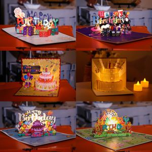 Tarjetas de felicitación Tarjetas de felicitación de cumpleaños musicales Tarjeta de regalo emergente 3D con música LED 231113