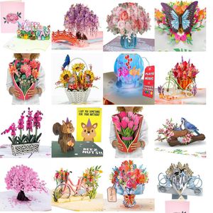 Cartes de voeux Pink Roses 3D Pop Up Card For All Ocns Mothers Day Valentines Merci Get Well Just Parce que Adts ou K Dhw6V