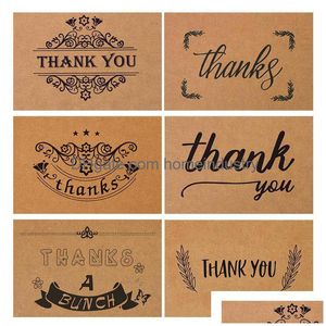 Cartes de voeux rétro papier kraft carte de remerciement couronne pliante conception impression gratitude écriture manuscrite fête d'anniversaire magasin de fleurs Dh13W