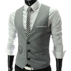 Chalecos de vestir grises, chaleco de traje ajustado para hombre, chaleco informal sin mangas, chaleco para hombre, chaqueta Formal de negocios para hombre 240130