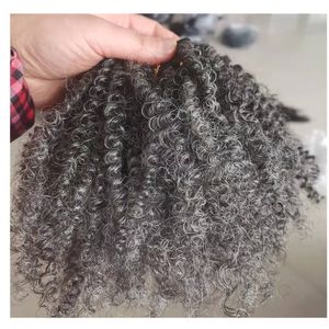 Paquetes de cabello humano gris, tejido rizado corto y rizado, a granel para trenzar afro kinki, sal y pimienta, extensión de trama de cabello gris, 100g