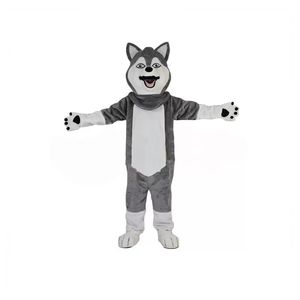 Grey Husky Wolf Dog Fox Mascotte Costumes Christmas Fantaisie Fantaisie Robe De Cartoon Caractère Tenue Conversion des adultes Taille Carnaval Pâques Pâques Puissance Thème Vêtements