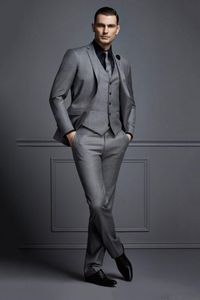 Traje gris para hombre, traje de novio, trajes formales baratos para hombre para boda, los mejores hombres, esmoquin de novio ajustado para hombre (chaqueta + chaleco + pantalones) terno