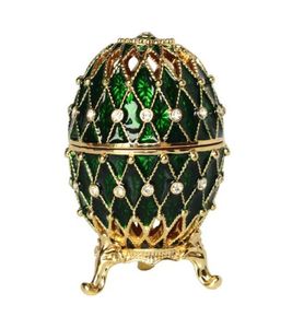 Grid Faberge Egg Crystal Bejeweled Boîte bijoux de bijoux d'oreille Ornement Ornement Gift299W5928298